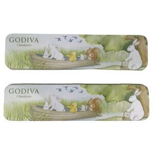 Vintage Godiva Tins Lot of 2 Easter Bunny Rabbits Duck Squirrel Rectangle Hinged